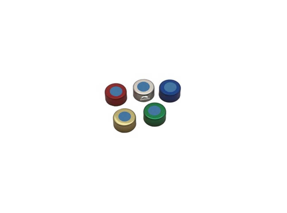 Picture of 11mm Aluminium Crimp Cap, Red with Clear PTFE/Blue Silicone ULB Septa, 1mm